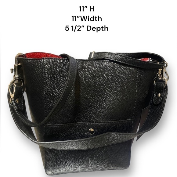 BORSE IN PELLE Leather Tote Shoulder Bag Black Removable Red P…Dark Lolita - Picture 4 of 13